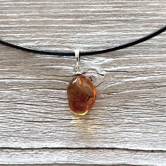 Cognac amber pendant with polished silver bail