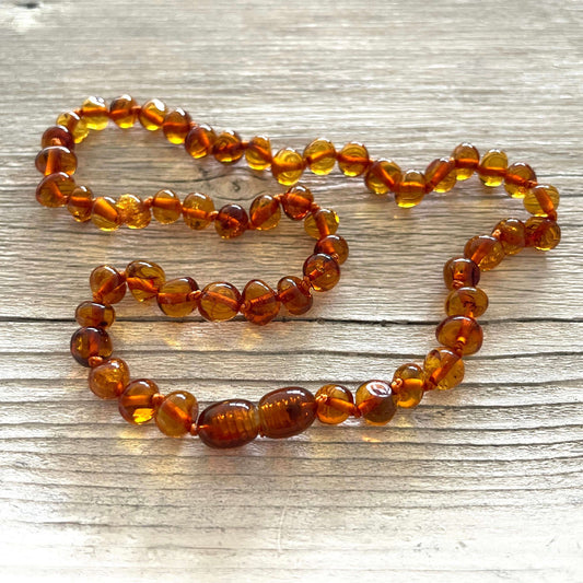 beaded amber teething necklace