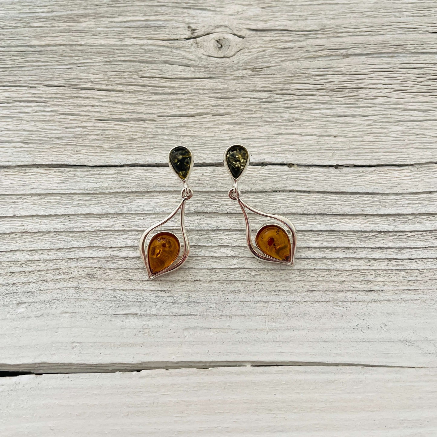 multicoloured dangle amber earrings