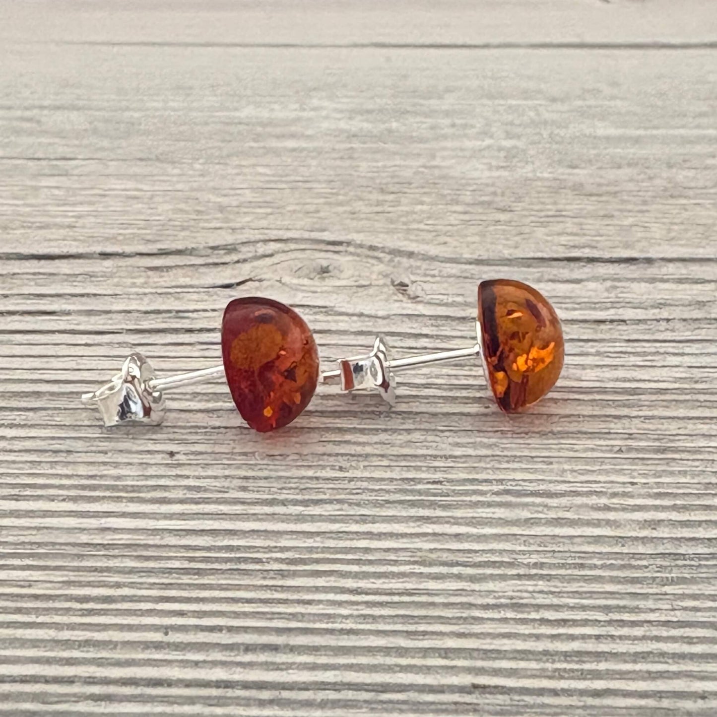 stud round cognac amber earrings