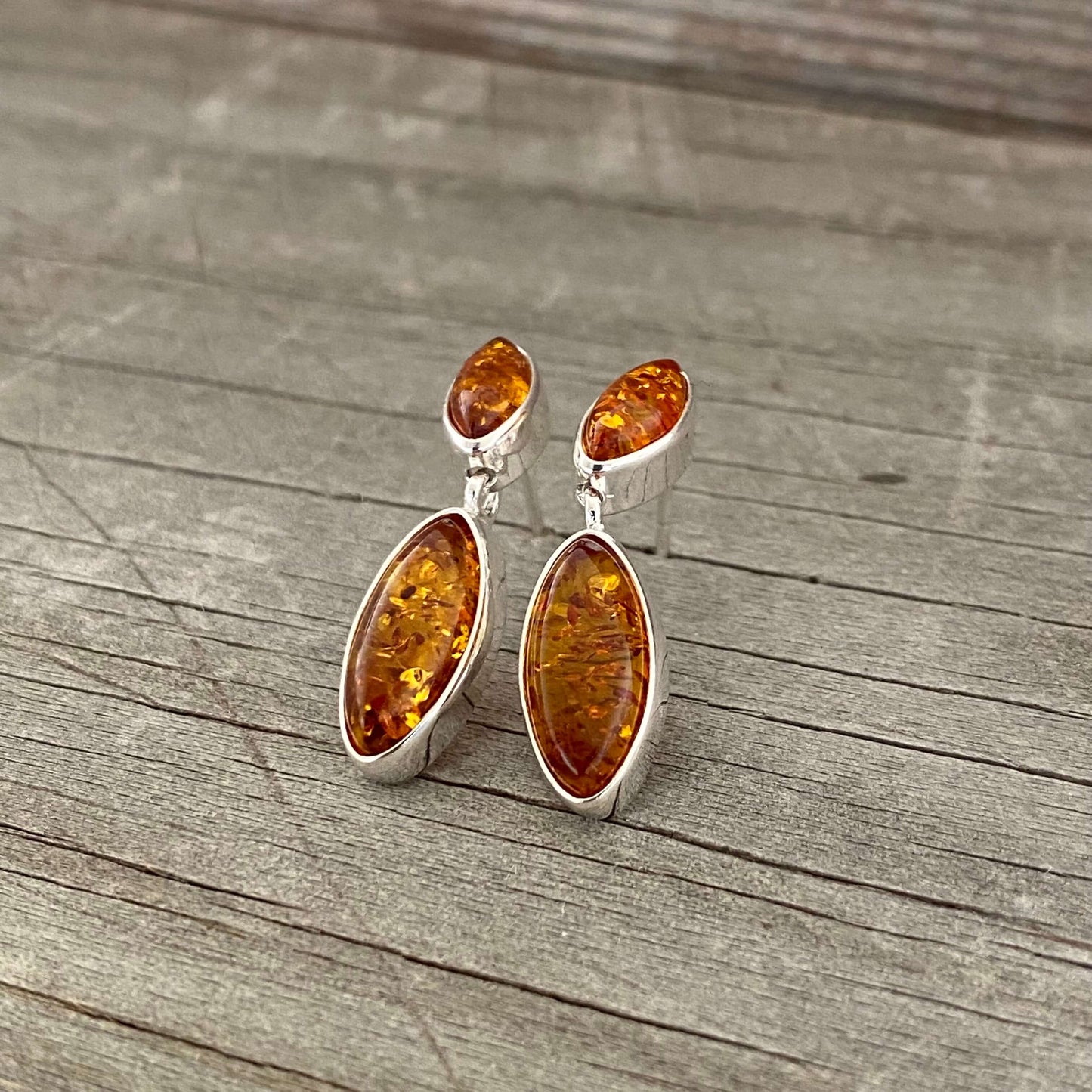 cognac amber oval shaped earrings