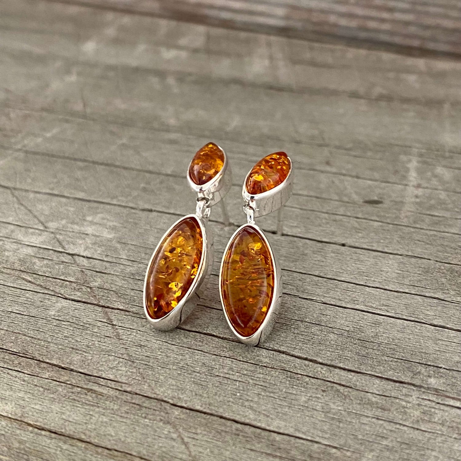 cognac amber oval shaped earrings