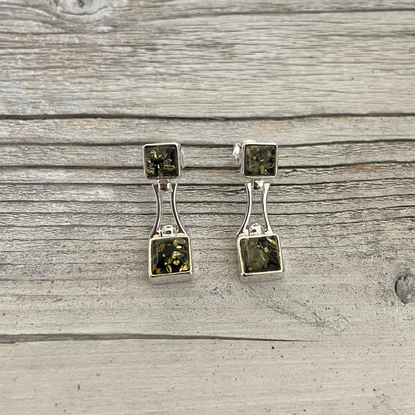 square green amber dangling earrings