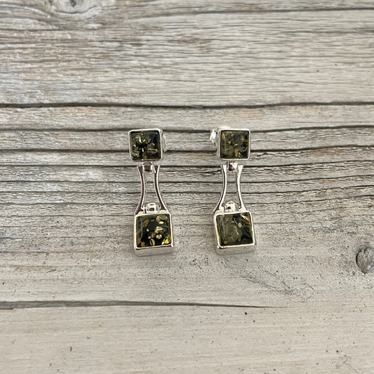 square green amber dangling earrings