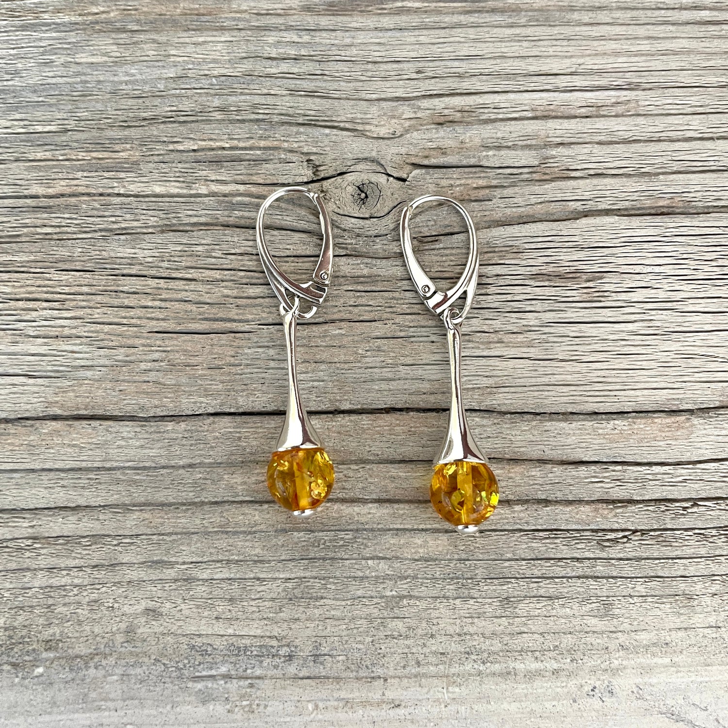 honey coloured lever back amber earrings