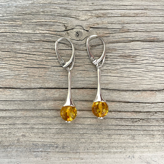 honey amber ball shaped lever back amber earrings