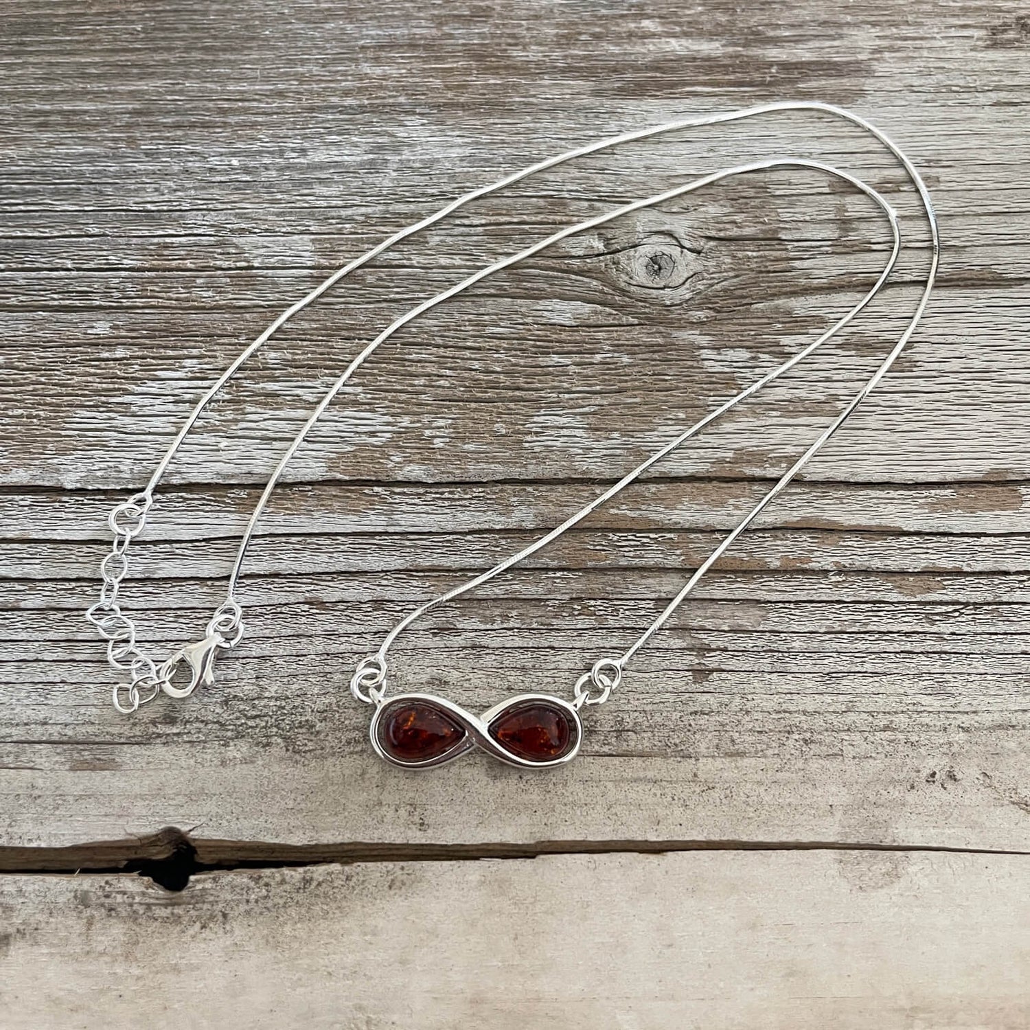 cognac amber and sterling silver necklace