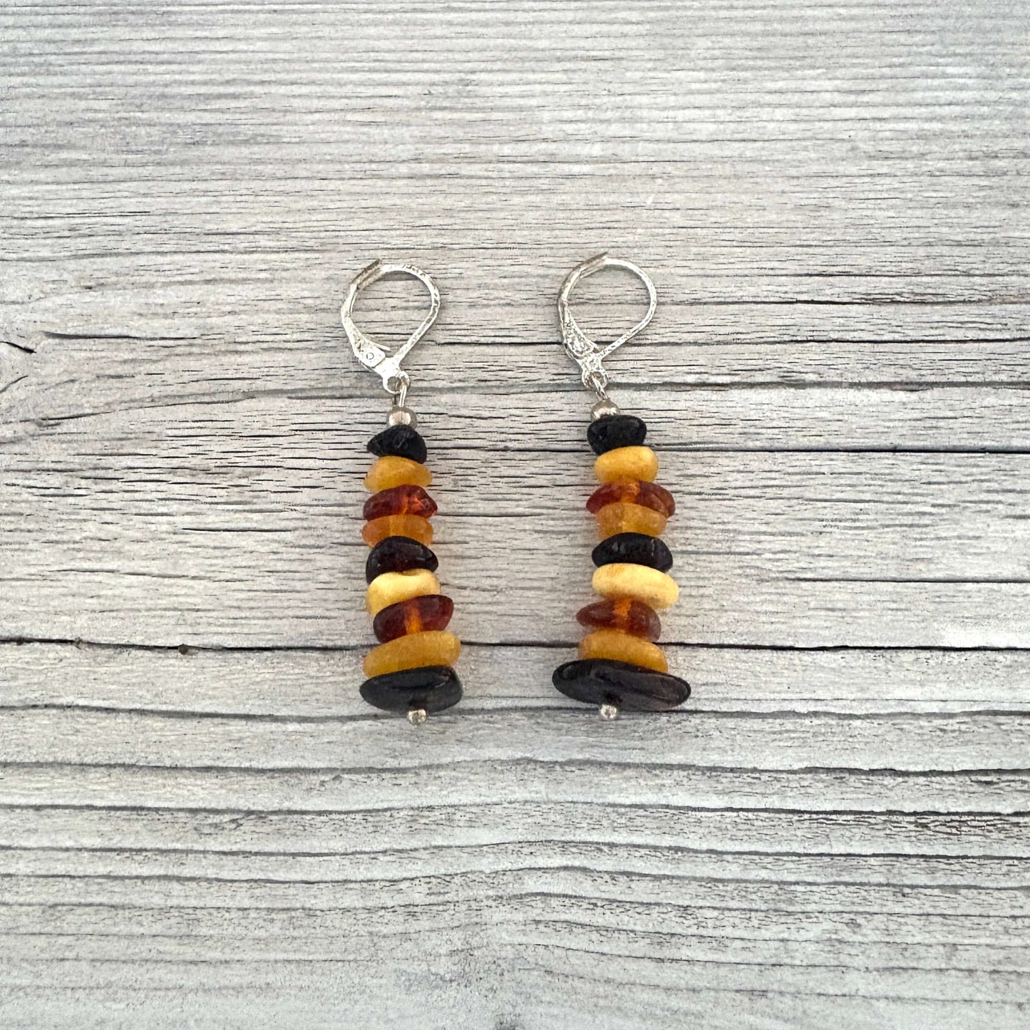 lever back beaded amber earrings
