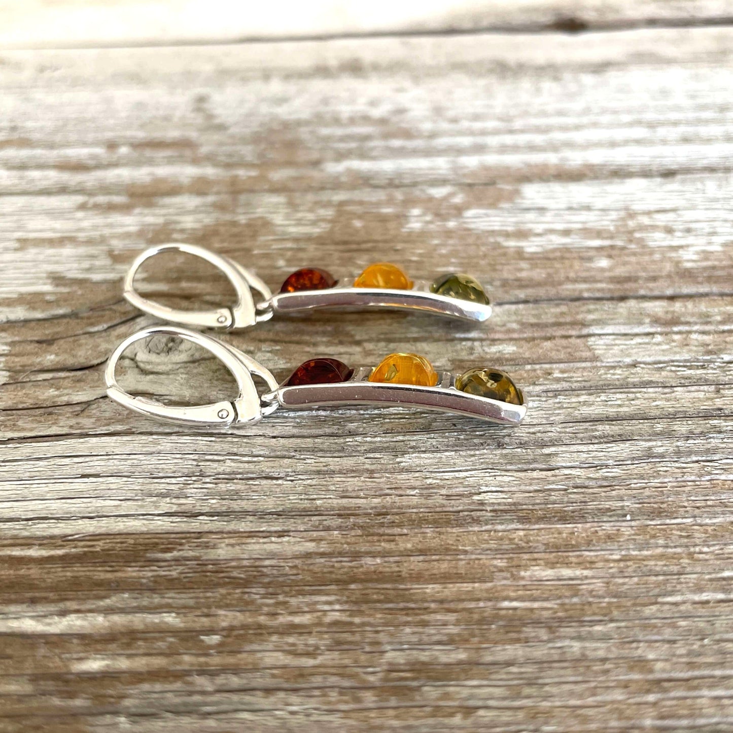 Dangle mixed coloured amber earrings