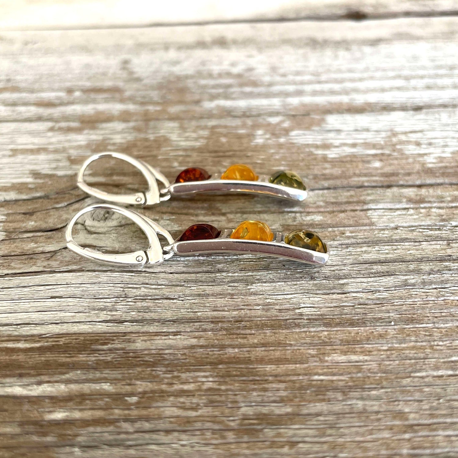 Dangle mixed coloured amber earrings