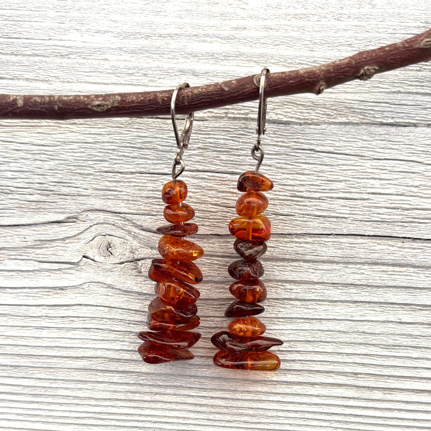 Long beaded amber earrings