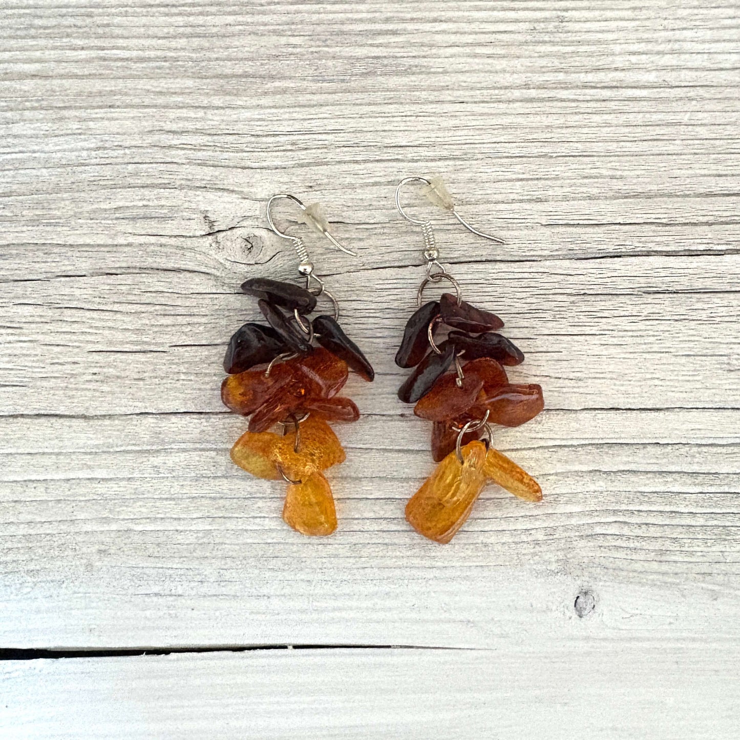 dangle mixed coloured amber earrings