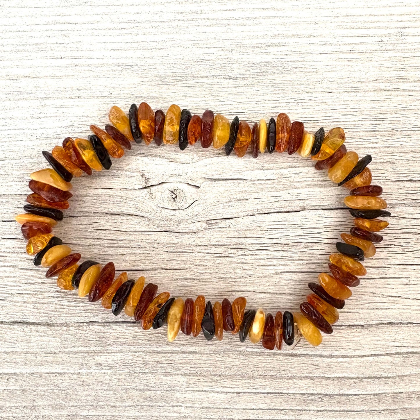Mixed coloured beaded amber bracelet