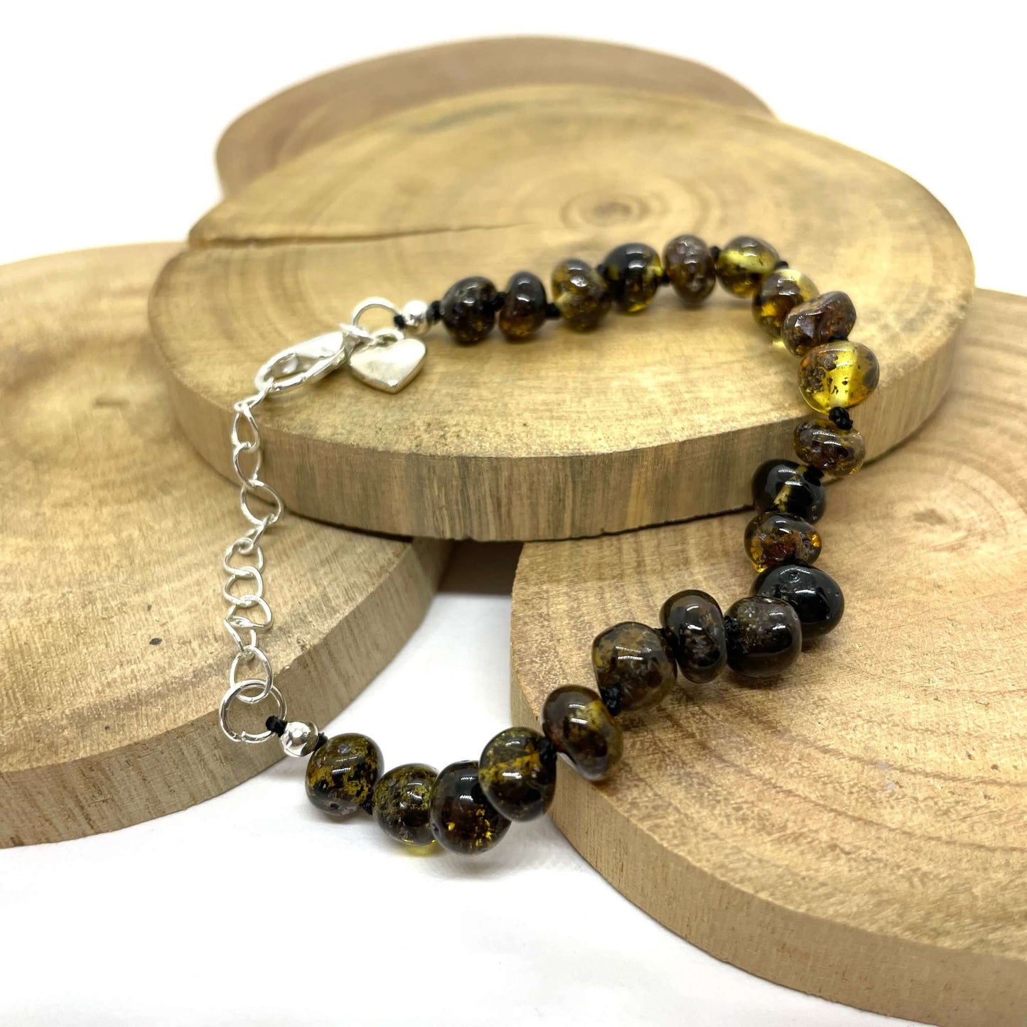 baltic green amber beaded bracelet with lobster claw