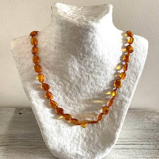 cognac coloured amber necklace with screw clasp 