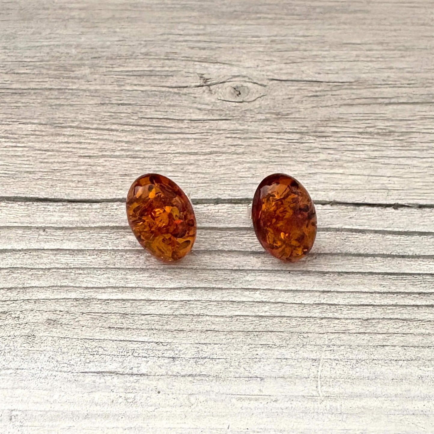 polished amber cognac coloured stud earrings