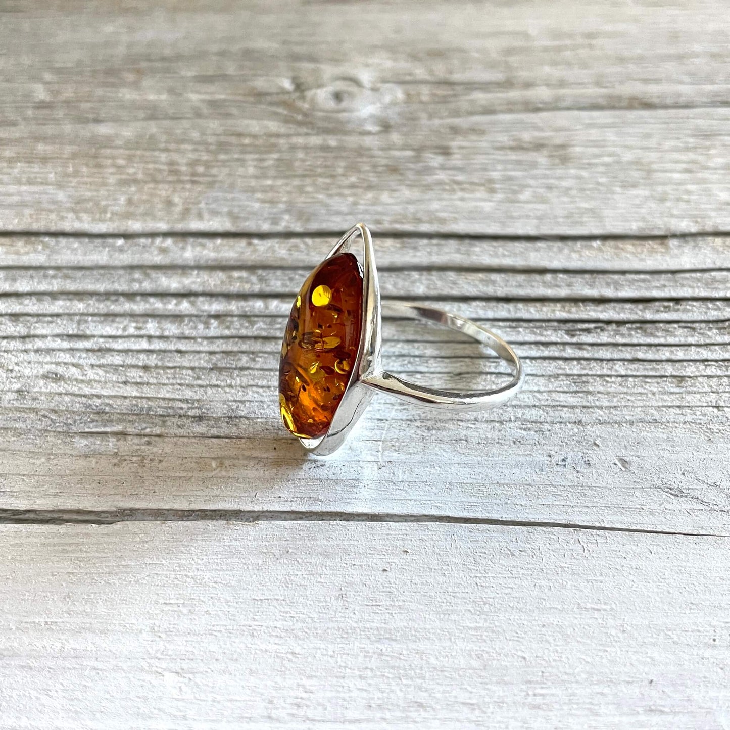 oval shaped cognac amber ring right side