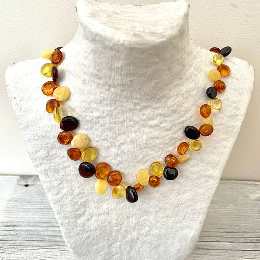 mixed coloured amber necklace with screw clasp