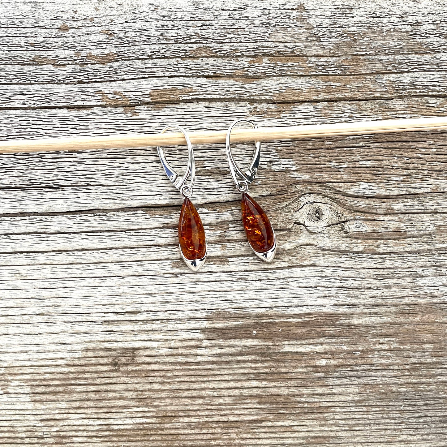 sterling silver cognac amber earrings