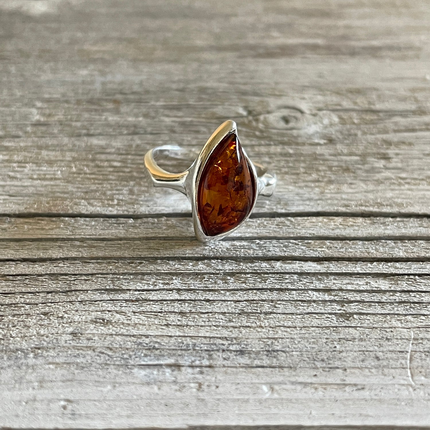 silver and cognac amber ring