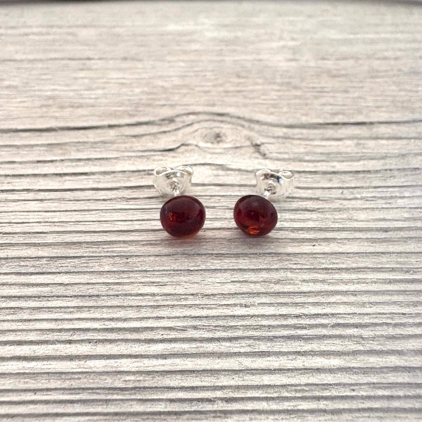 Round Amber Stud Earrings