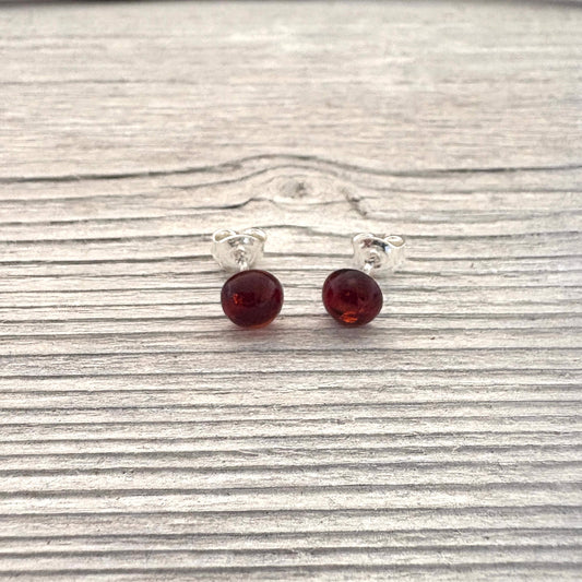 Round Amber Stud Earrings