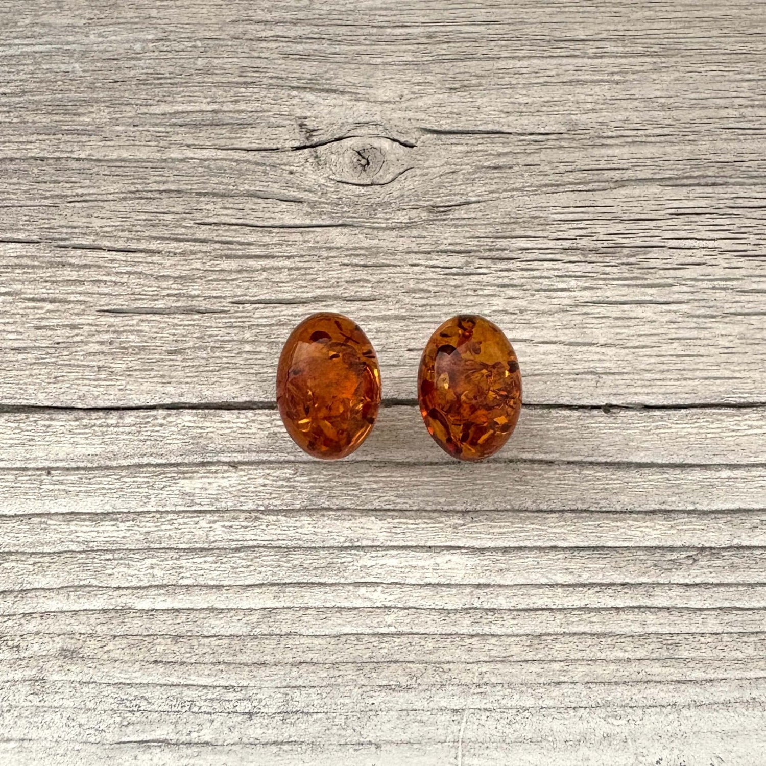 cognac amber oval earrings front