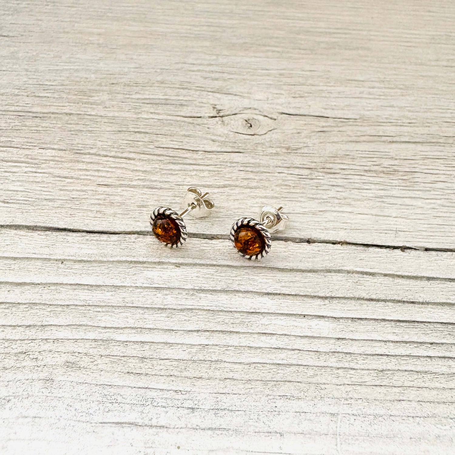 round amber cognac earrings right side