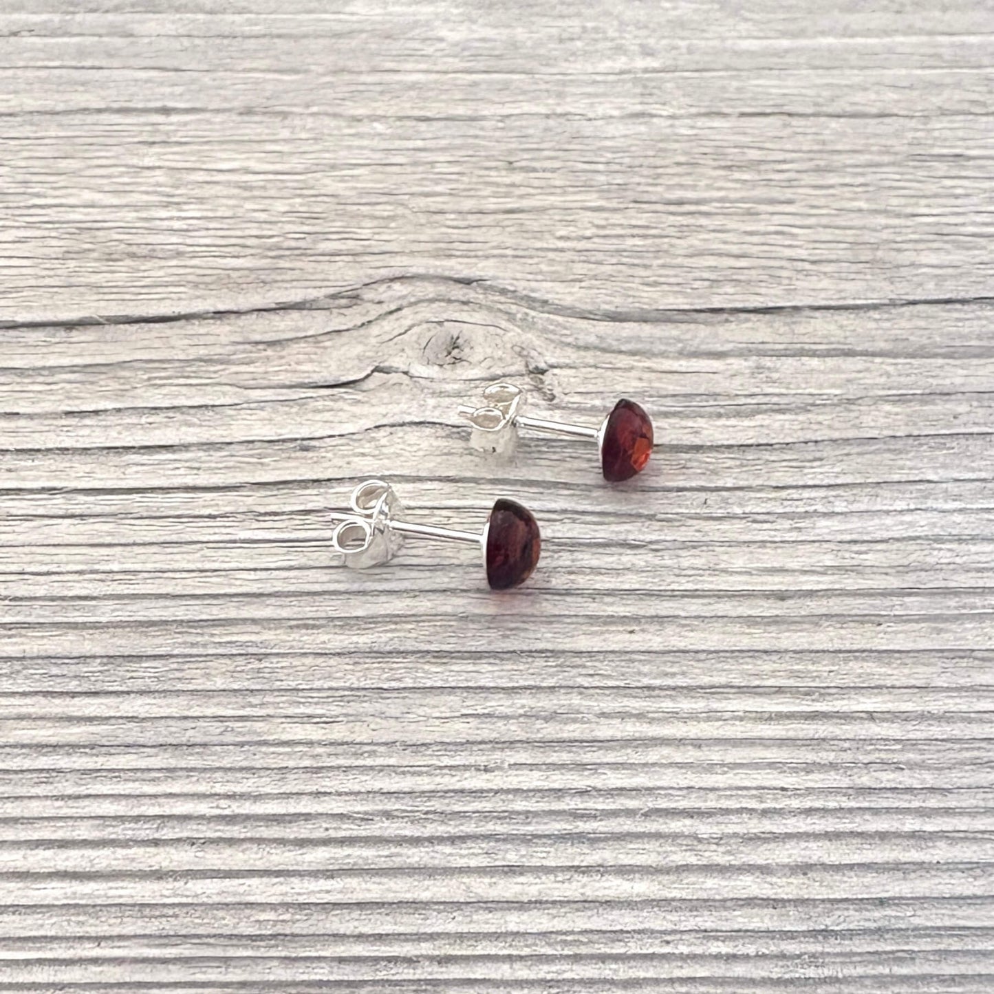 Pair of cognac amber silver stud earrings 