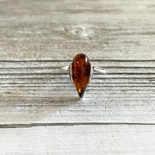 cognac amber teardrop shaped ring