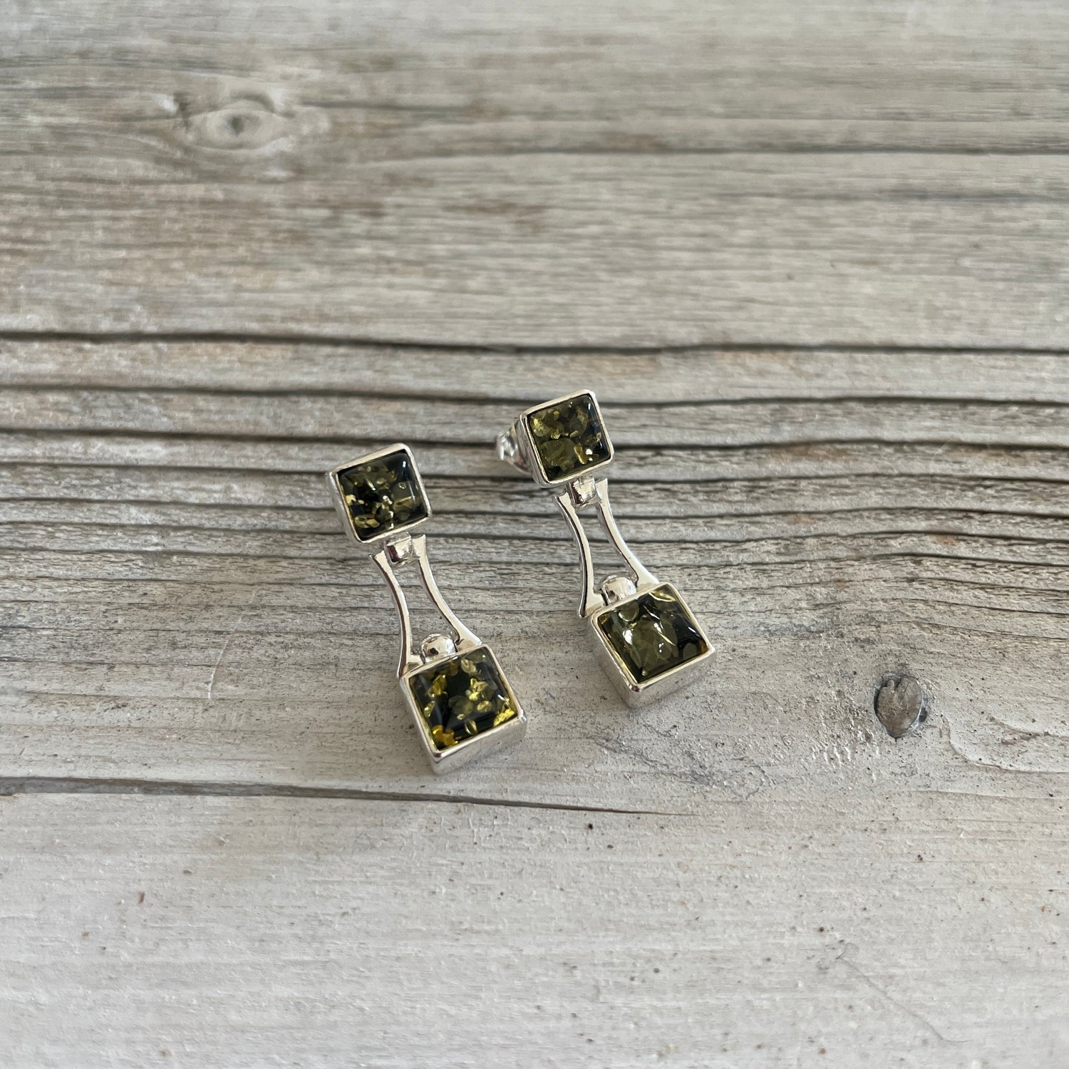 square green amber dangling earrings on the side