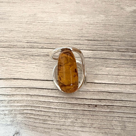 oval shaped adjustable amber ring