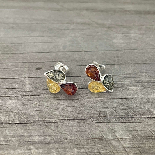 multicoloured amber and silver stud earrings