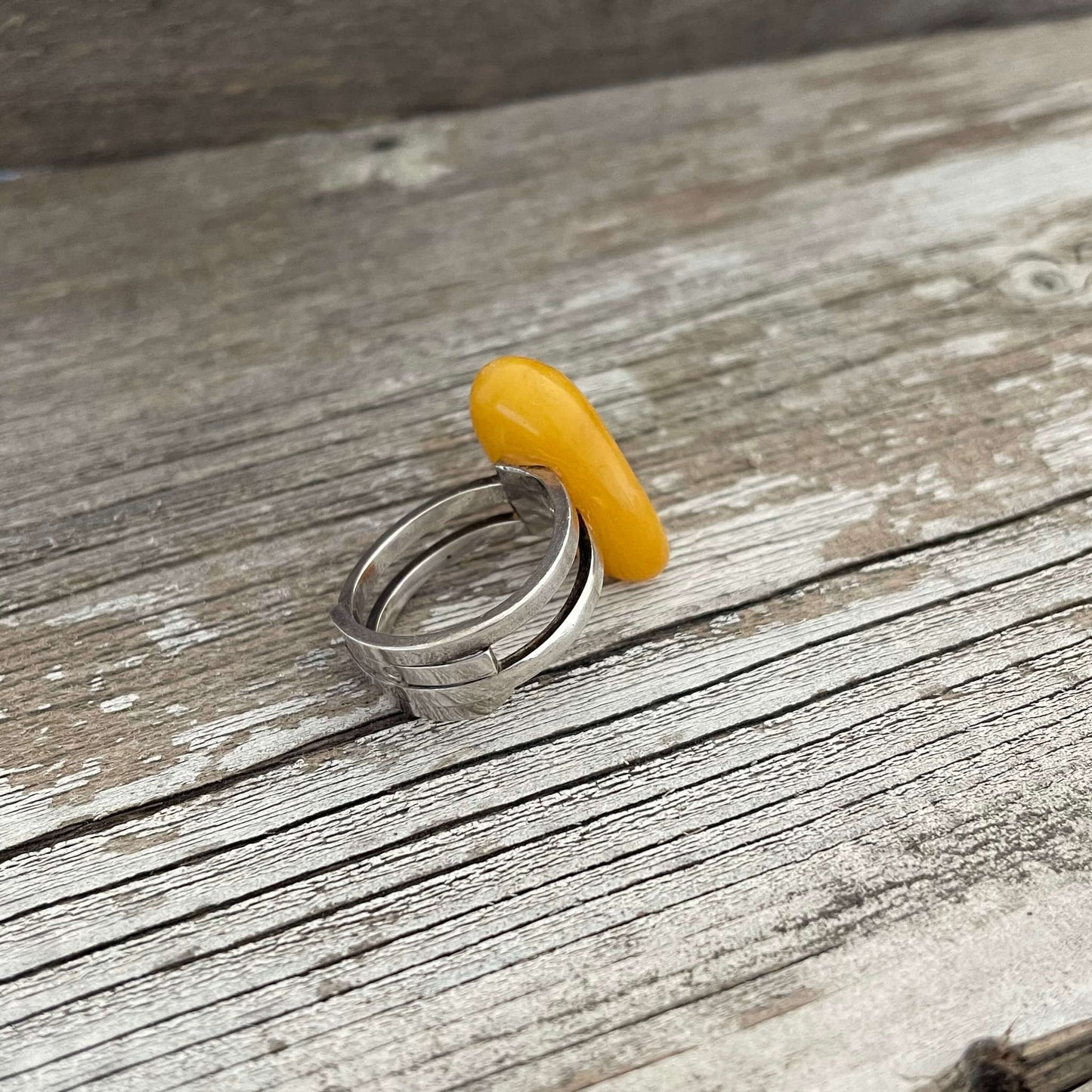 adjustable polished amber ring