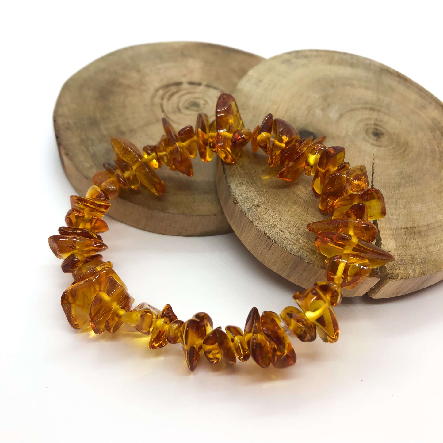 cognac coloured polished amber beaded bracelet