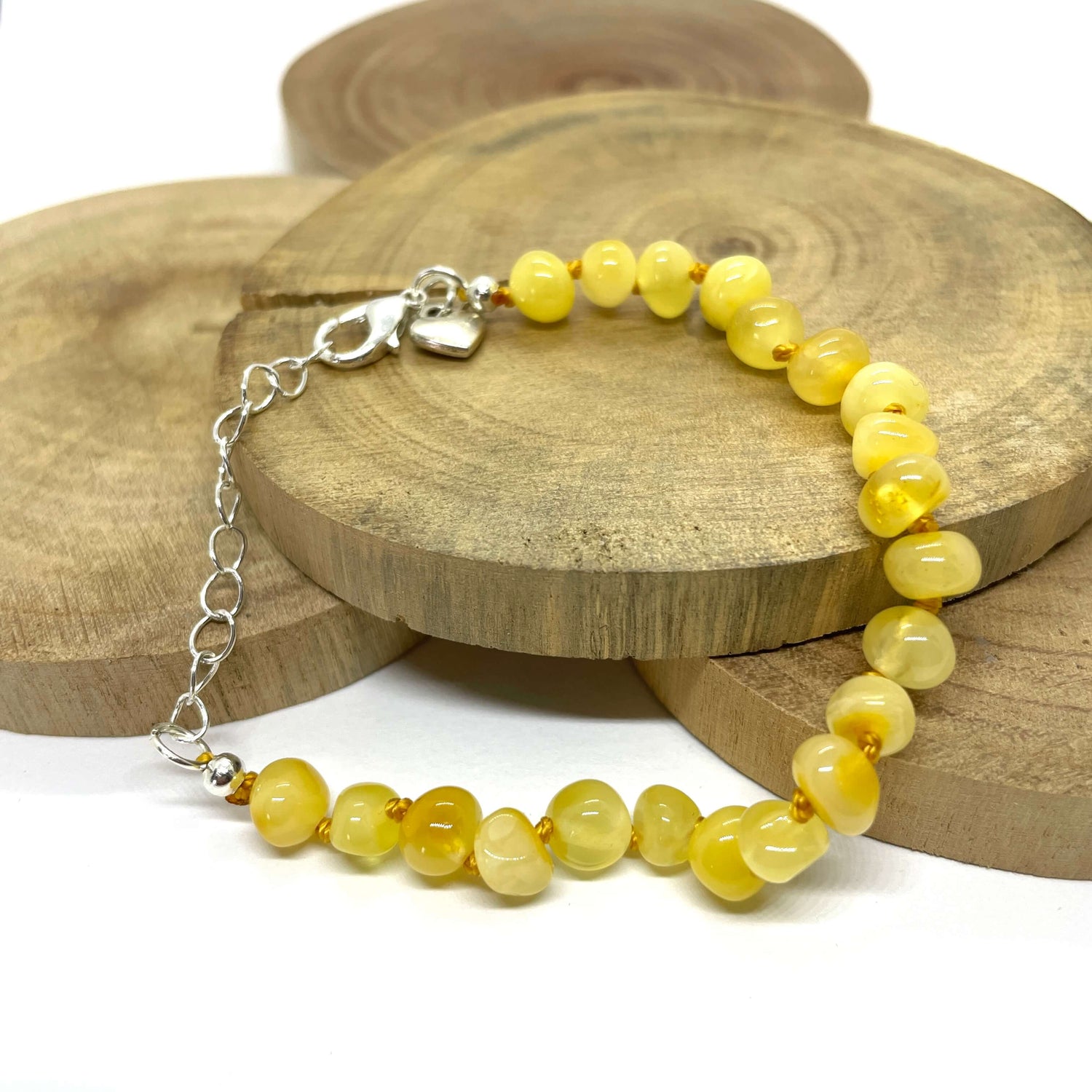 adjustable yellow amber bracelet with lobster claw