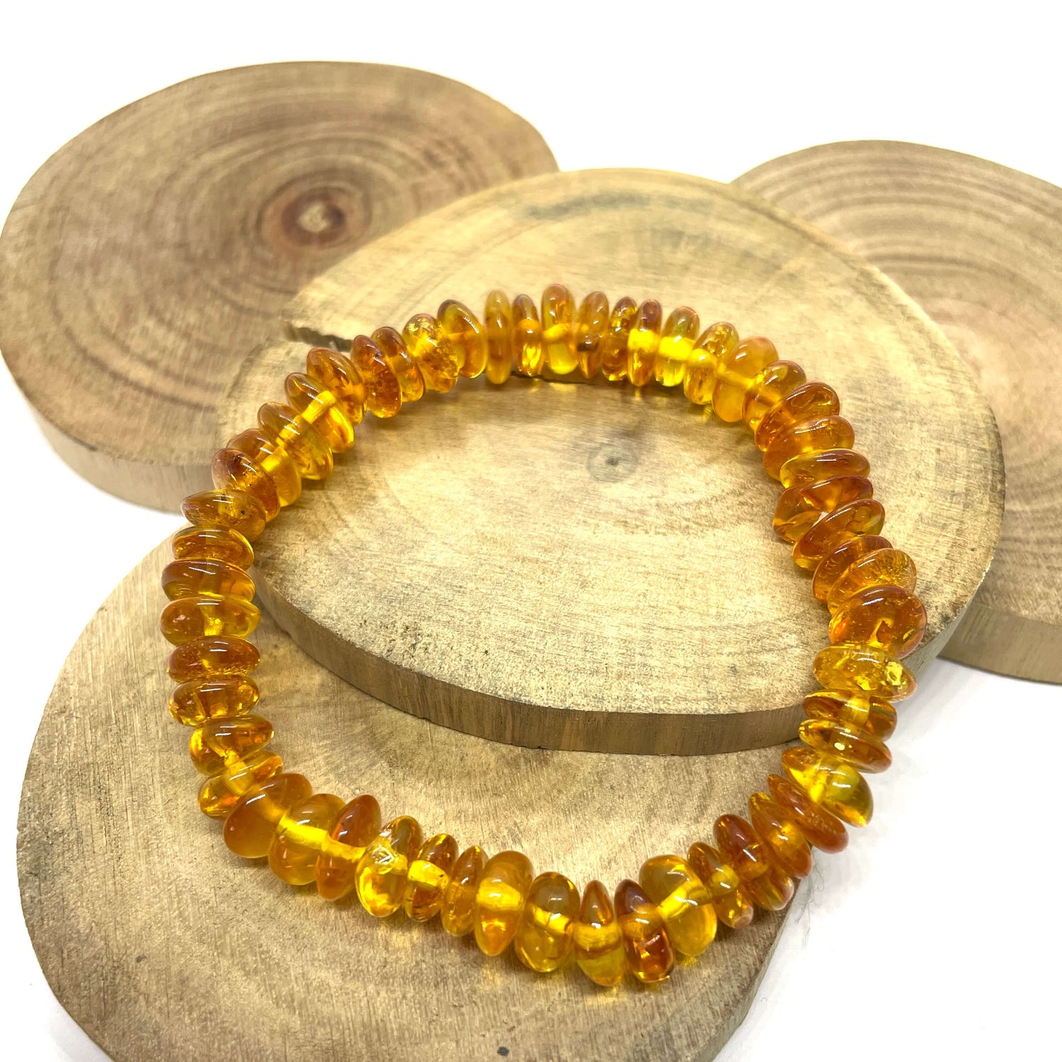 beaded honey amber bracelet on elastic