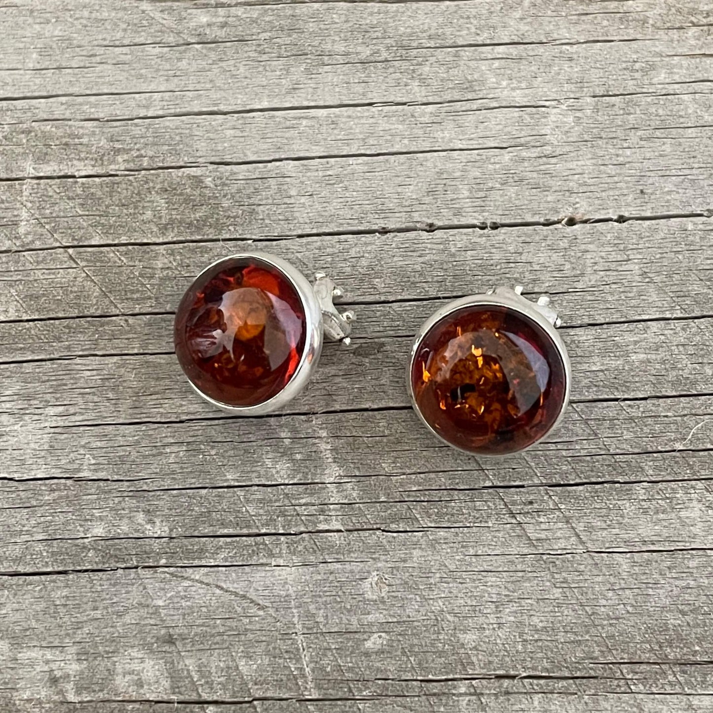 round clip on amber earrings right side
