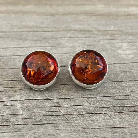 round amber clip on earrings