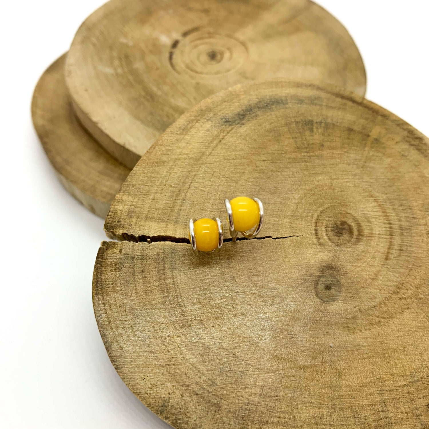 Baltic yellow amber ball stud earrings