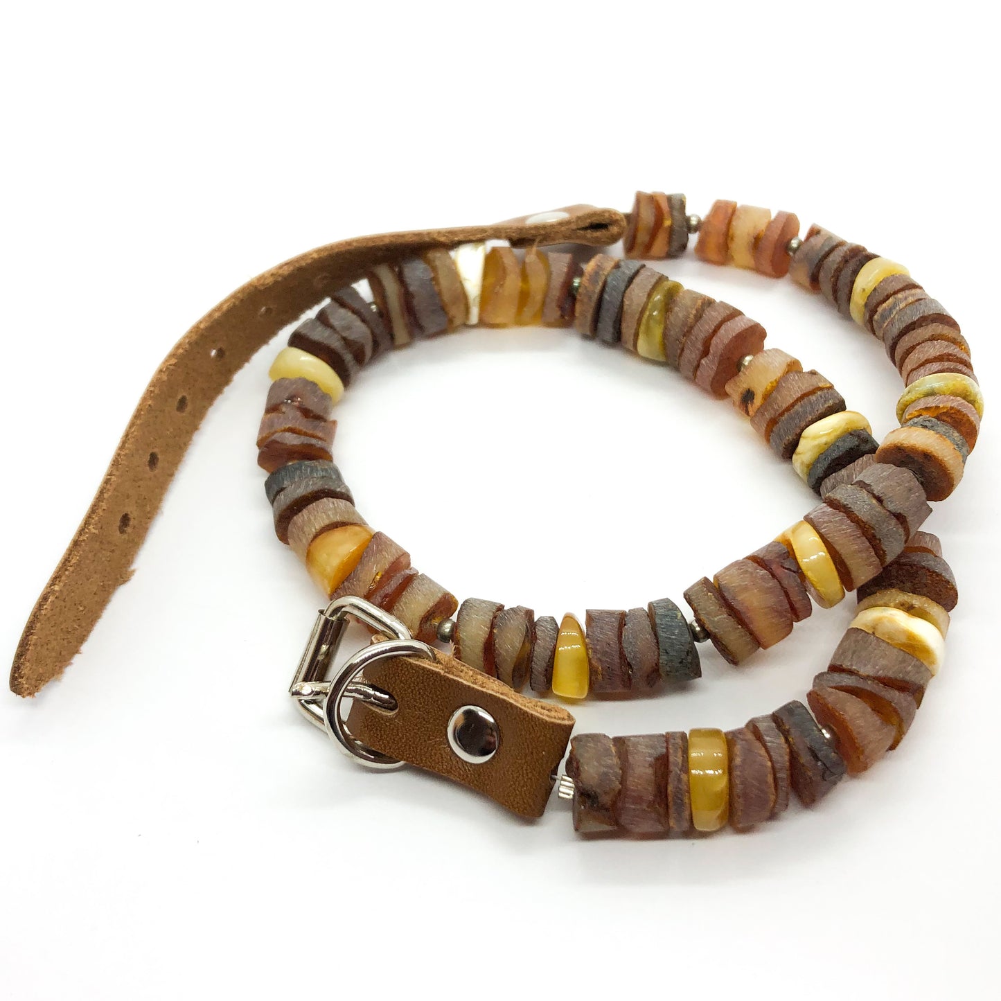 pet collar made from amber and leather