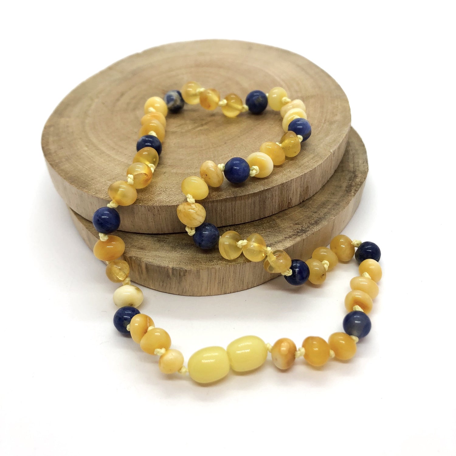 yellow amber and amethyst baby necklace