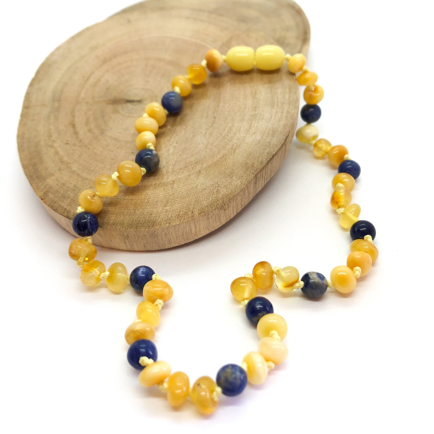 yellow amber and amethyst baby beaded necklace