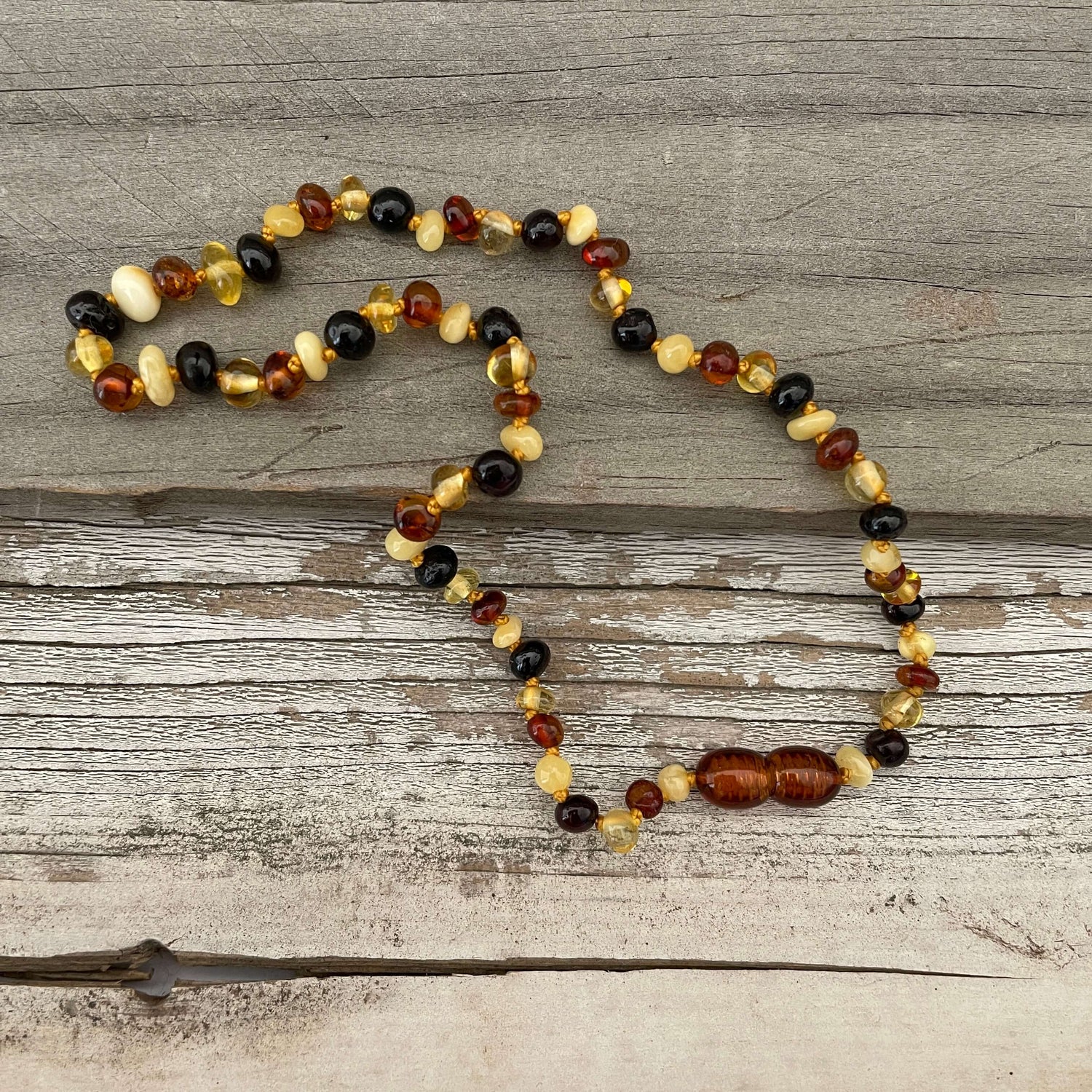mixed coloured polished amber beaded baby necklace