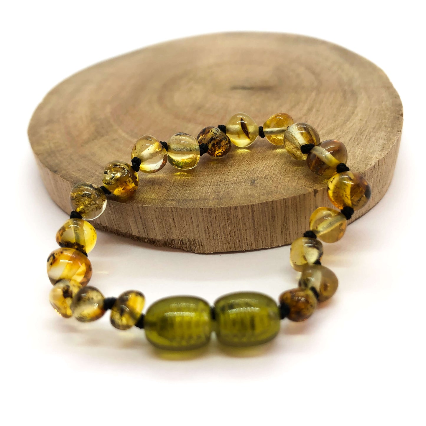 polished green amber baby bracelet and anklet