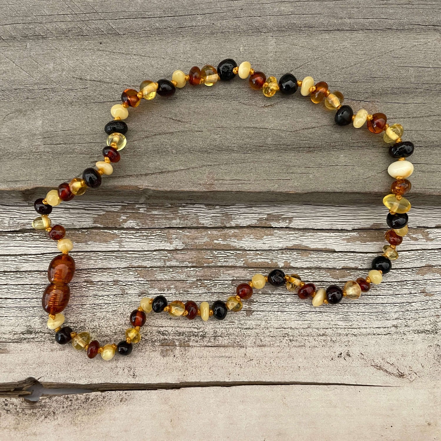 mixed coloured polished amber beaded baby necklace