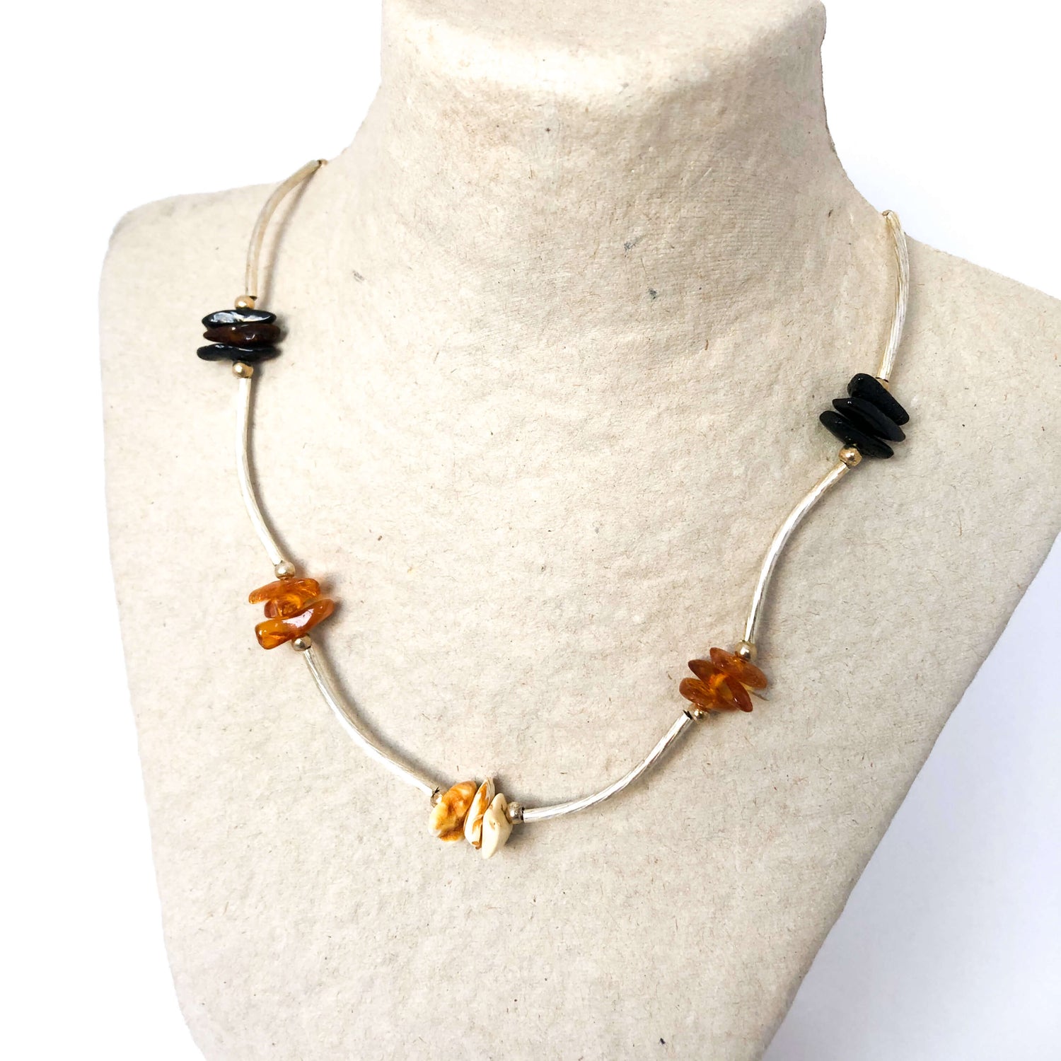 butterscotch cognac and cherry amber necklace on wire