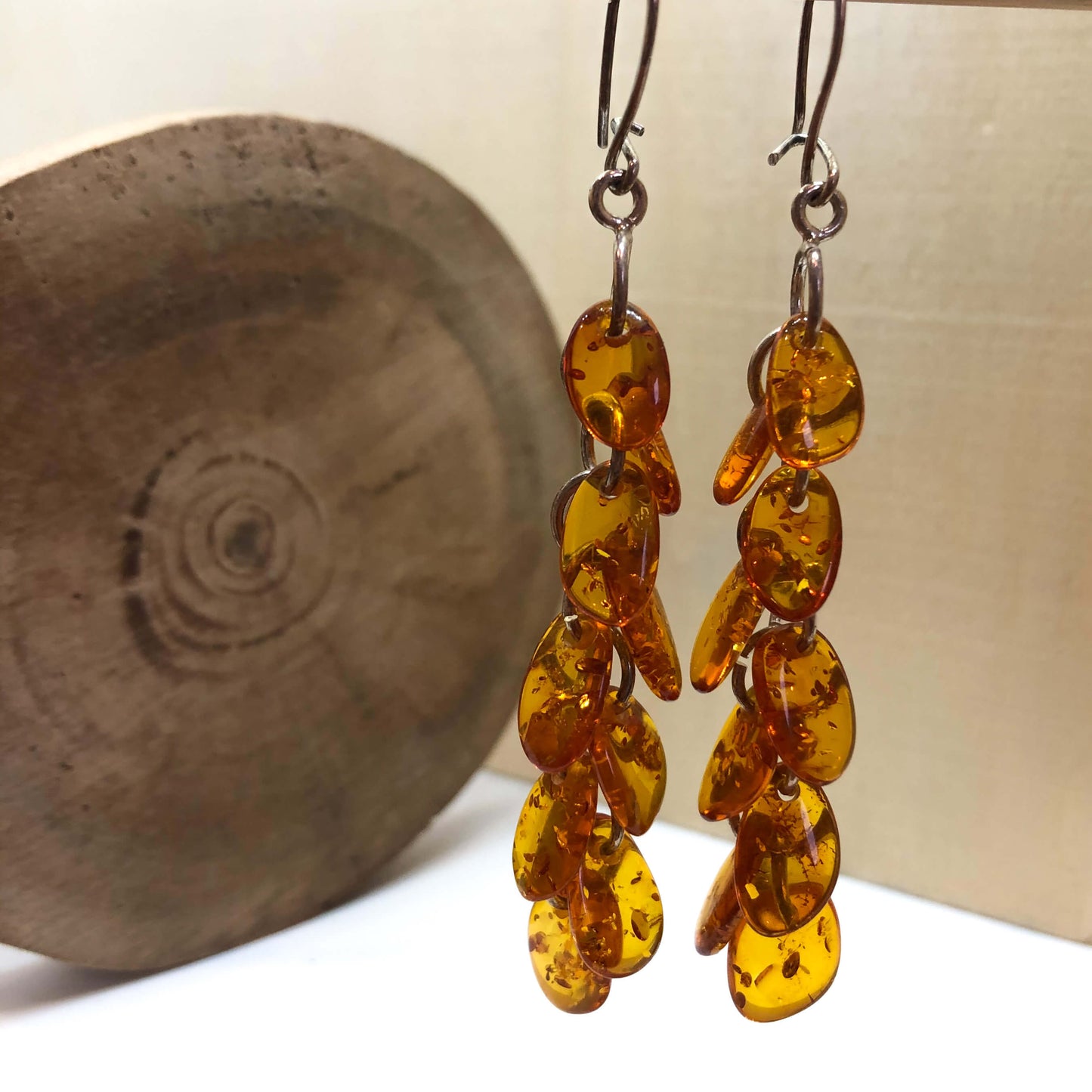 honey amber long hook earrings