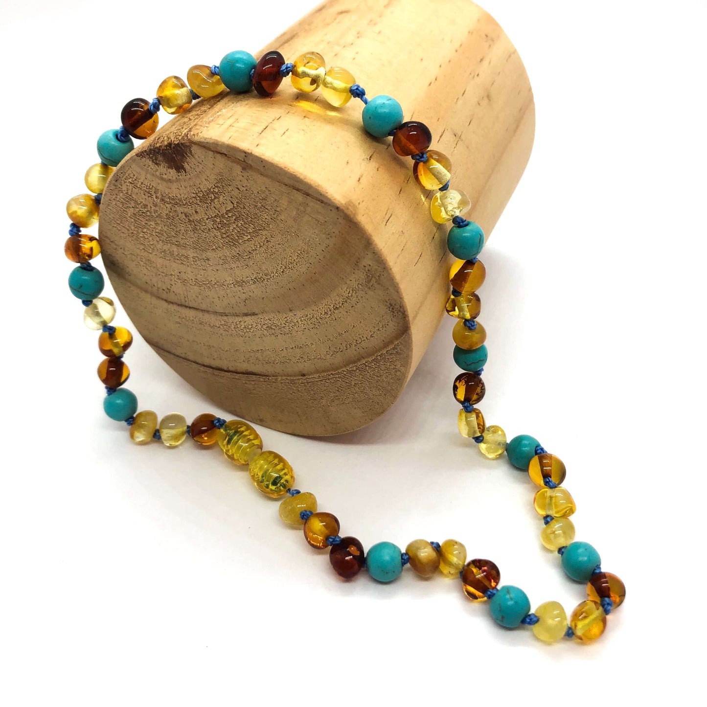 turquoise and amber baby necklace