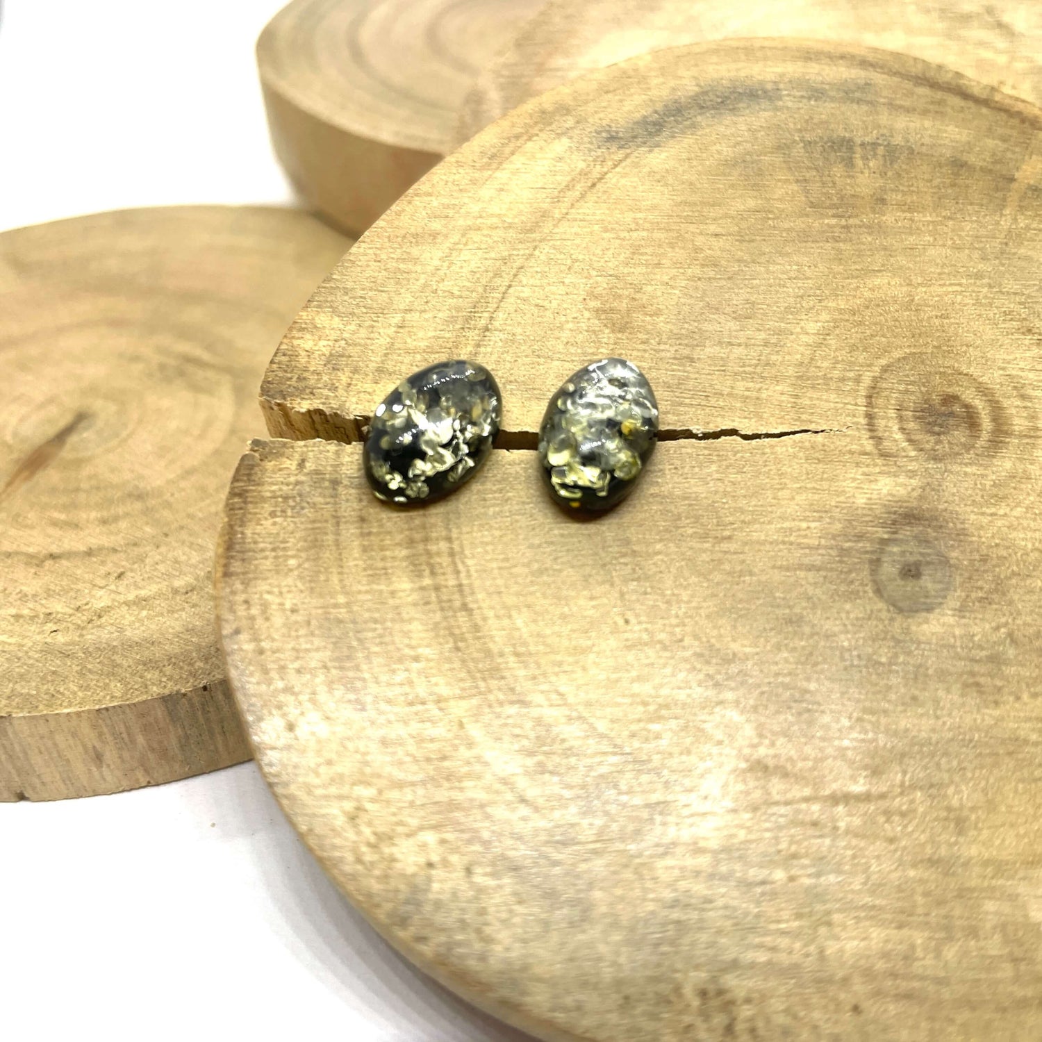 oval shaped Baltic amber stud earrings